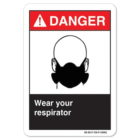 ANSI Danger Sign, Wear Your Respirator, 5in X 3.5in Decal, 10PK